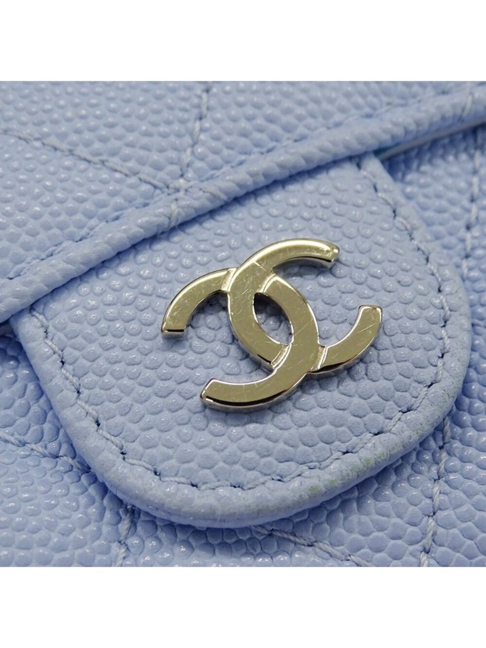 Chanel Wallet Trifold Caviar Leather Quilted Light Blue Gold Compact Mini - Picture 4 of 15
